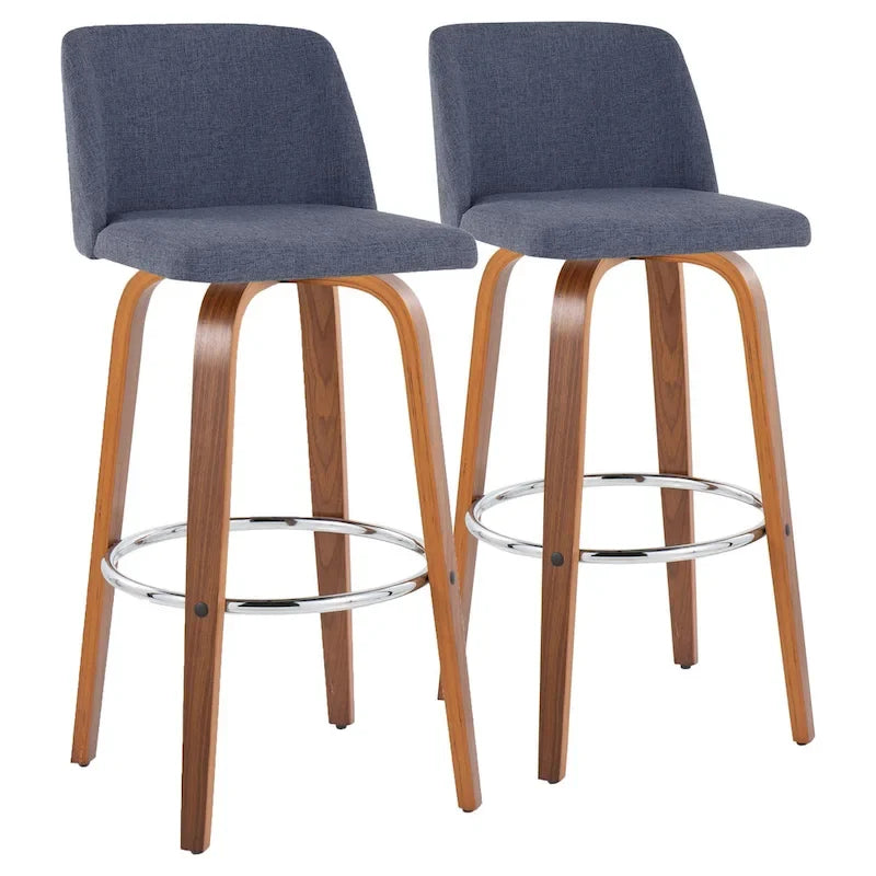 Set of 2 Carson Carrington Vallberga 30-Inch Fixed-Height Bar Stools with Walnut Wood Base