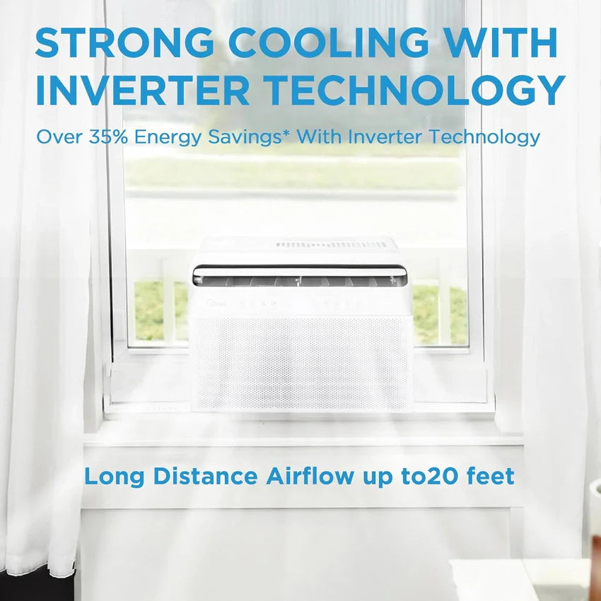 8,000 BTU U-Shaped Smart Inverter Air Conditioner – Cools up to 350 Sq. Ft., Ultra Quiet with Open Window Flexibility, Compatible with Alexa, 35% Energy Savings, Remote Control (Renewed)