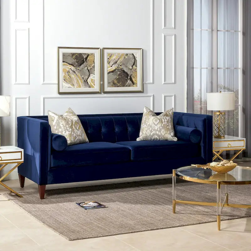 Jack 84 Mid-Century Modern Tuxedo Sofa with Decorative Bolster Pillows