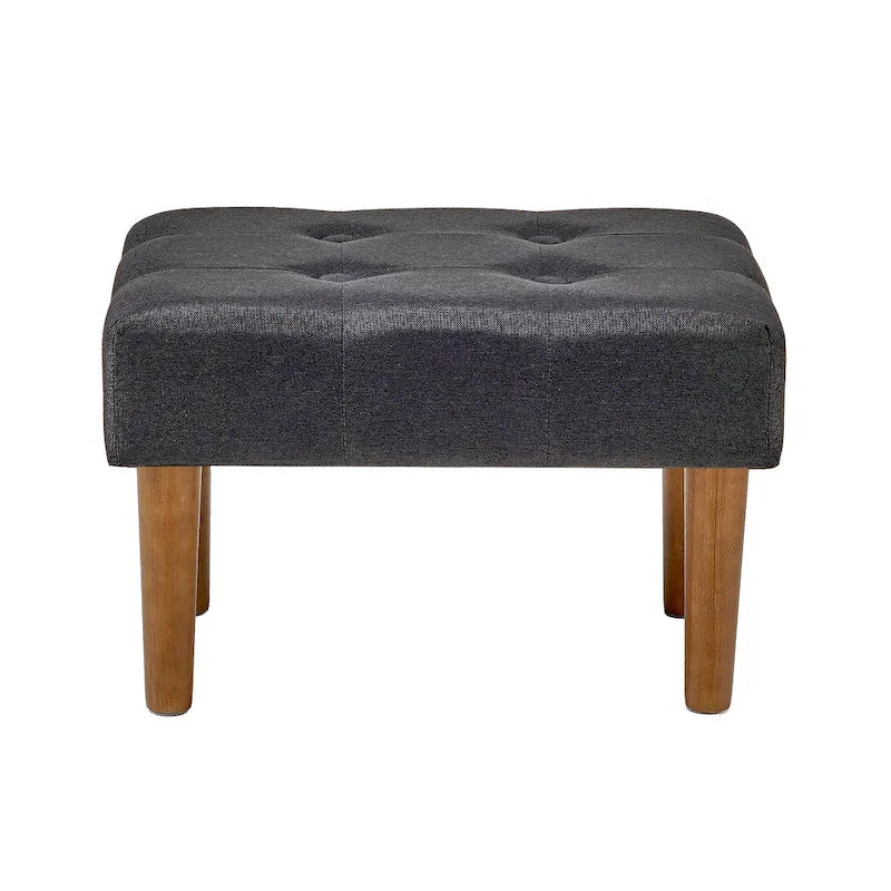 Set of 2 Small Linen Foot Stools with Legs - Rectangle Upholstered Ottoman Footrests