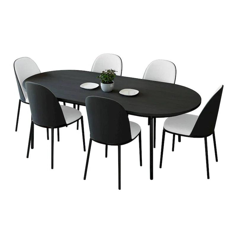 LeisureMod Tule Collection 7-Piece Black Steel Dining Set with 6 Chairs and Table