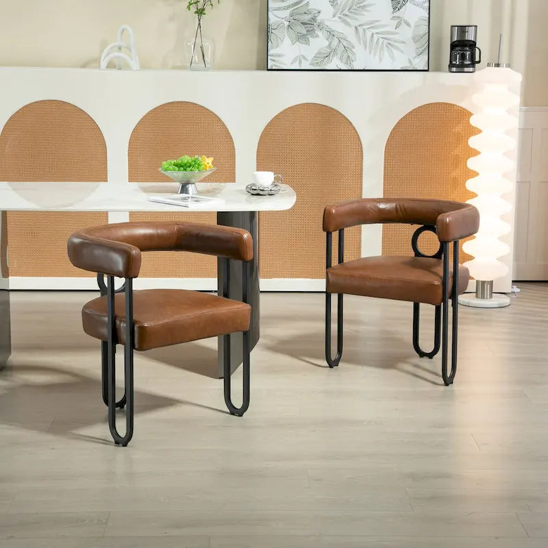 Set of 2 Contemporary PU Fabric Upholstered Barrel Accent Chairs - Stylish Dining and Living Room Armchairs