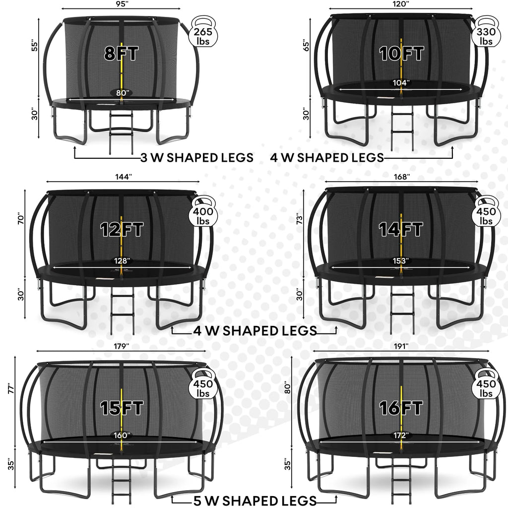 JUMPZYLLA 8FT Trampoline Outdoor with Enclosure for Kids