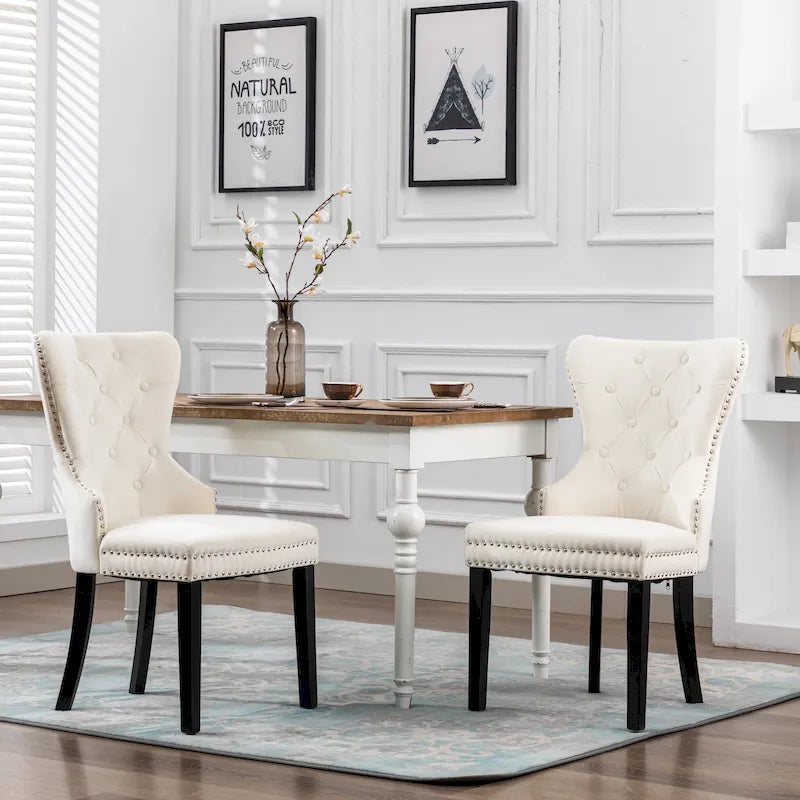 Set of 2 Grandview Tufted Upholstered Dining Chairs with Nailhead Trim and Ring Pull