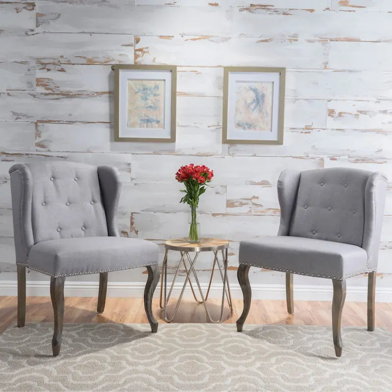 Set of 2 Niclas Wingback Studded Fabric Accent Chairs by Christopher Knight Home