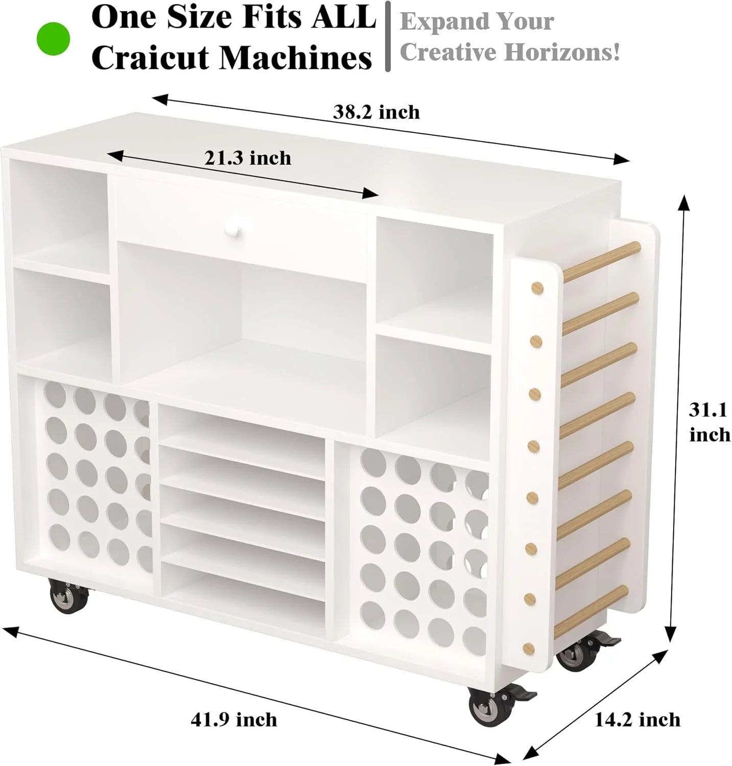 2025 Craft organization and storage Cart Compatible with Cricut Machine, Rolling Craft Organizer With large drawer & 48 Vinyl Roll Holder, Crafting Cabinet Table Workstation for Craft Room Home
