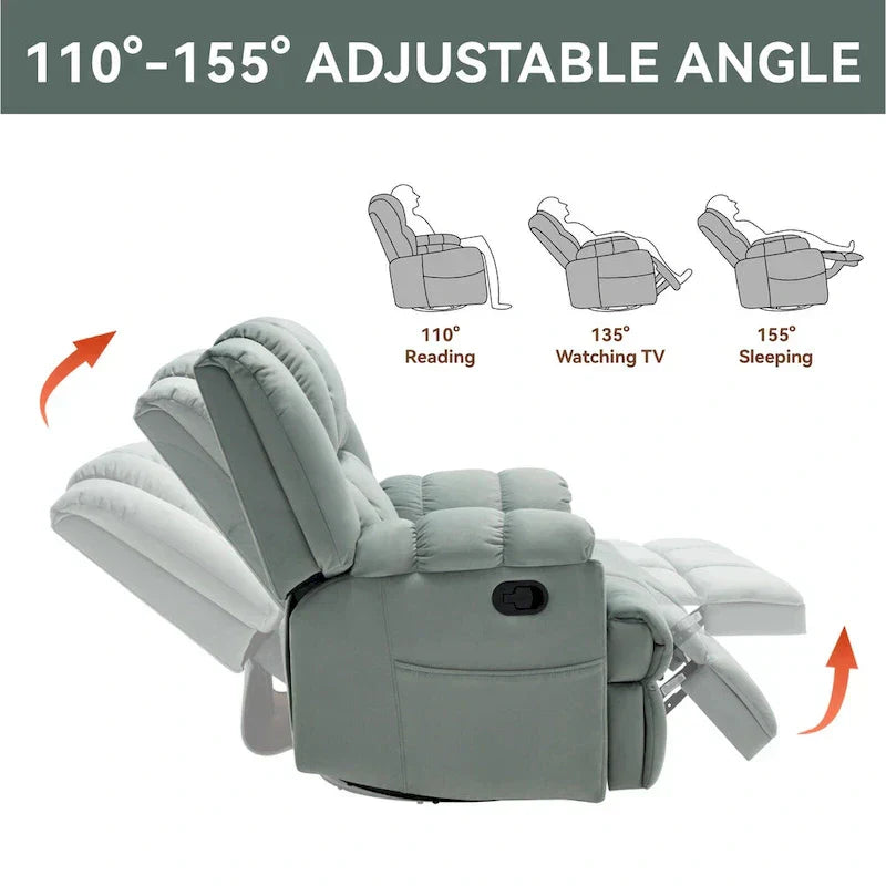 Lazy Boy Swivel Rocker Fabric Recliner Chair, Overstuffed Large Manual Recliner Glider with Pillow Top Arms and Cushion Back