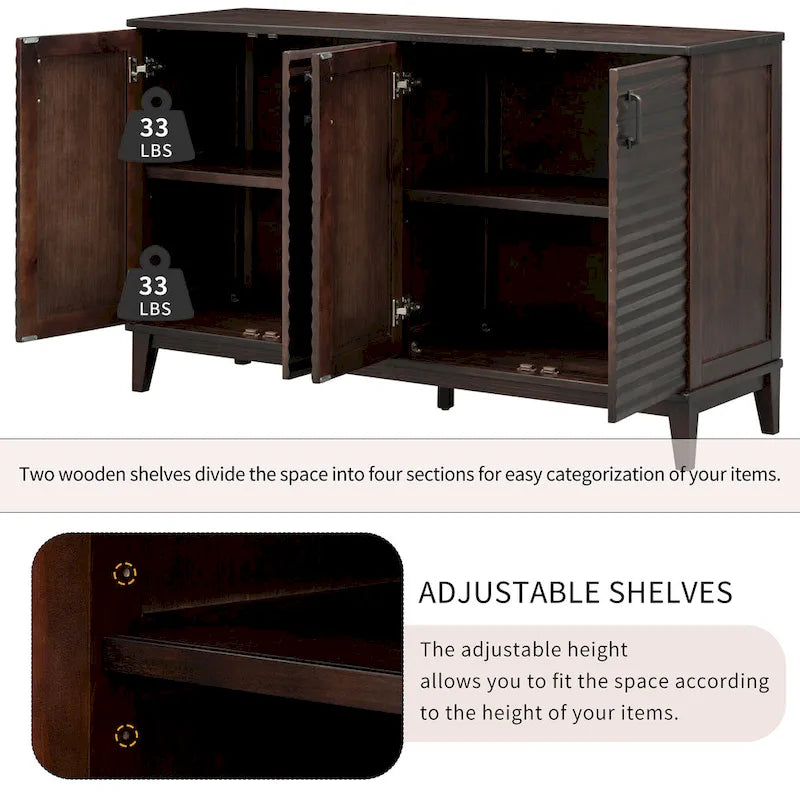 Large 4-Door Sideboard Buffet with Adjustable Shelves for Ample Storage