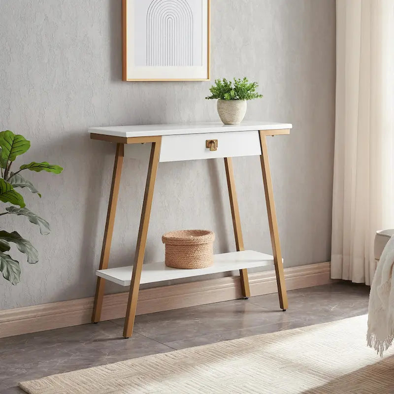 Leick Home Empiria Wooden Console Table with Drawer and Metal Frame