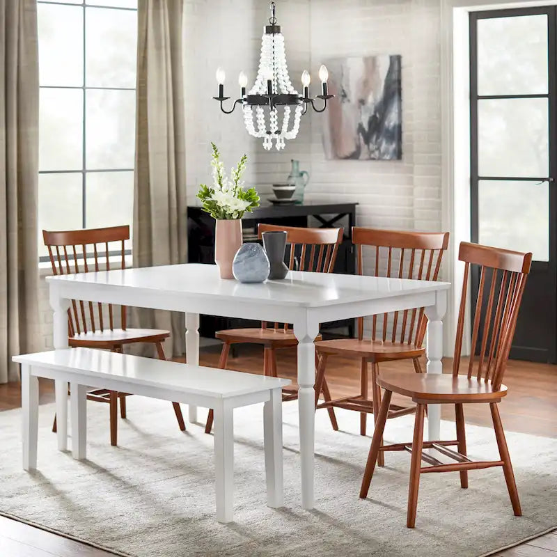 Set of 2 Spindle Back Dining Chairs Solid Rubberwood Farmhouse Style