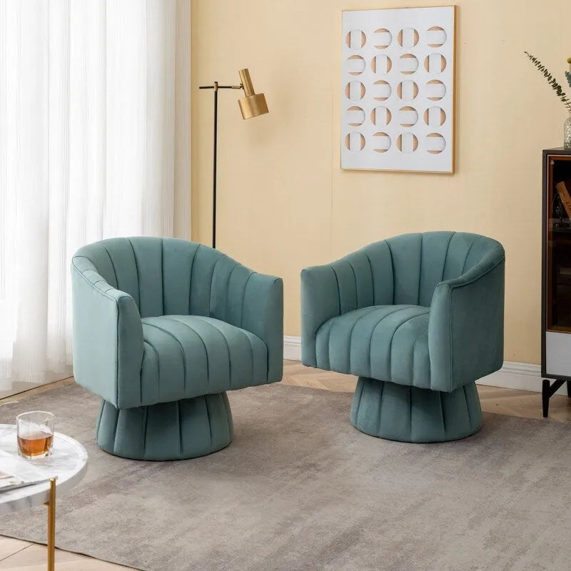 SEYNAR Set of 2 Modern Glam Velvet Upholstered Round Swivel Accent Barrel Chairs