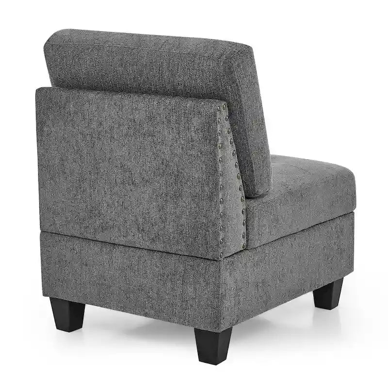 Grey Chenille L-Shaped Modular Sectional Sofa Set with Three Individual Chairs and Three Corner Pieces - Dimensions: 116W x 89.5D x 36.5H