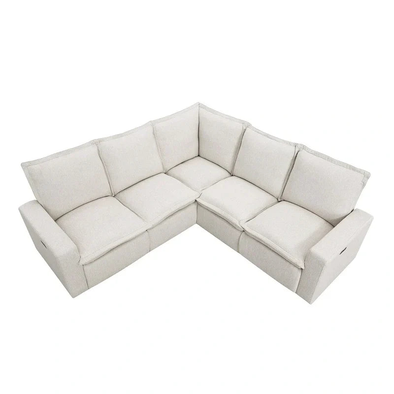 Linen Upholstered Power Recliner L-Shaped Sectional Sofa with USB Port - Soft Home Theater Seating for Living Room