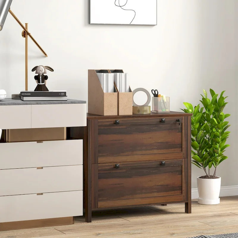 HOMCOM 2-Drawer Lateral File Cabinet with Lock and Adjustable Hanging Bar for Letter and A4 Files – Ideal for Home Office