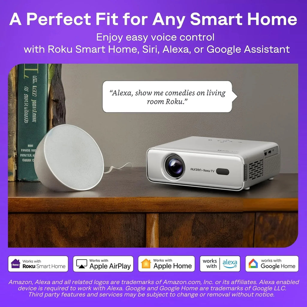 Aurzen Roku TV Smart Projector with Wifi and Bluetooth, Roku Streaming Experience Built-in