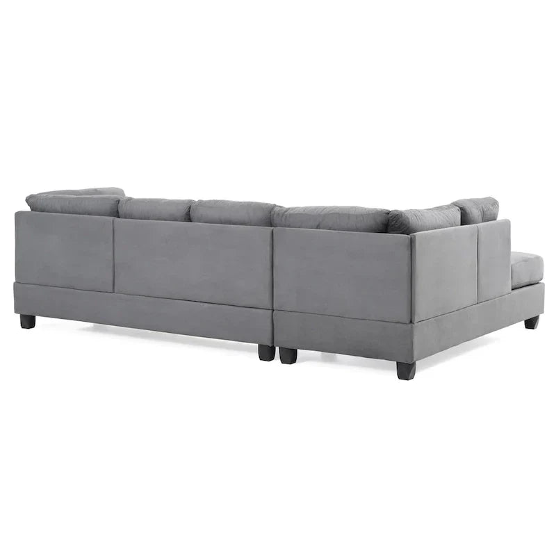 Malone 111-Inch Suede 4-Seater Sectional Sofa with Two Throw Pillows - Dimensions: 111L x 78W x 34H