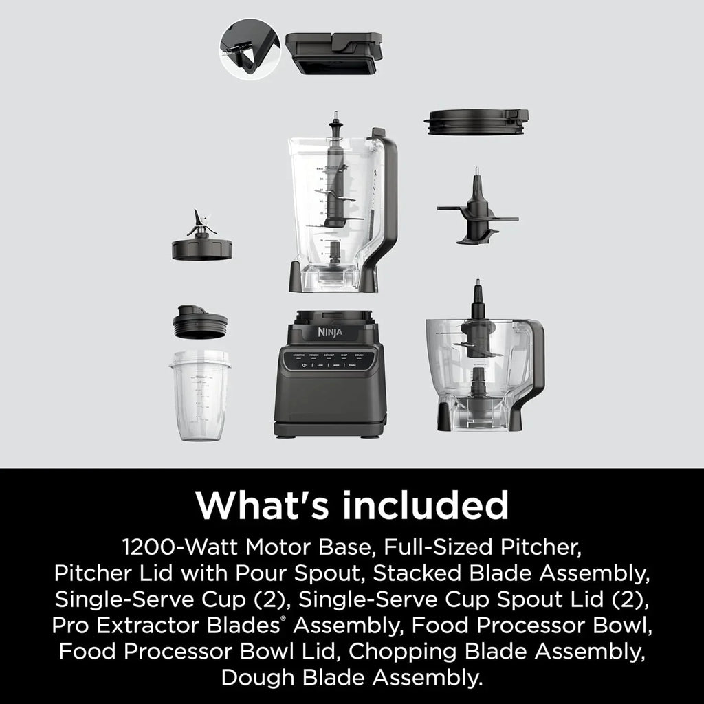 Ninja Mega Kitchen System, 1500 Watt Stand Mixer (2.1 Liters) and Food Processor (8 Cups) with (2) 473 ml Takeaway Cups