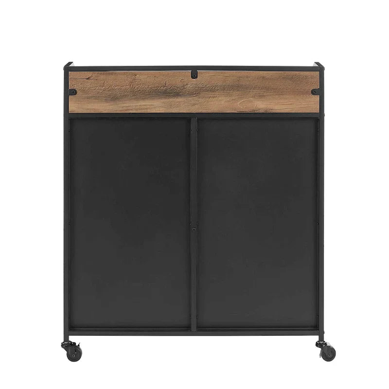 Industrial Bar Cabinet Cart with Mesh Doors Shelves and Wheels