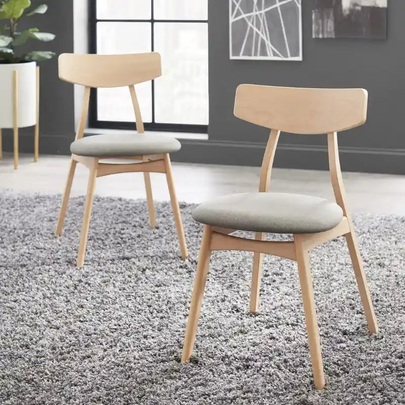 Mid Century Dining Table Set with 6 Upholstered Chairs and Wooden Frame