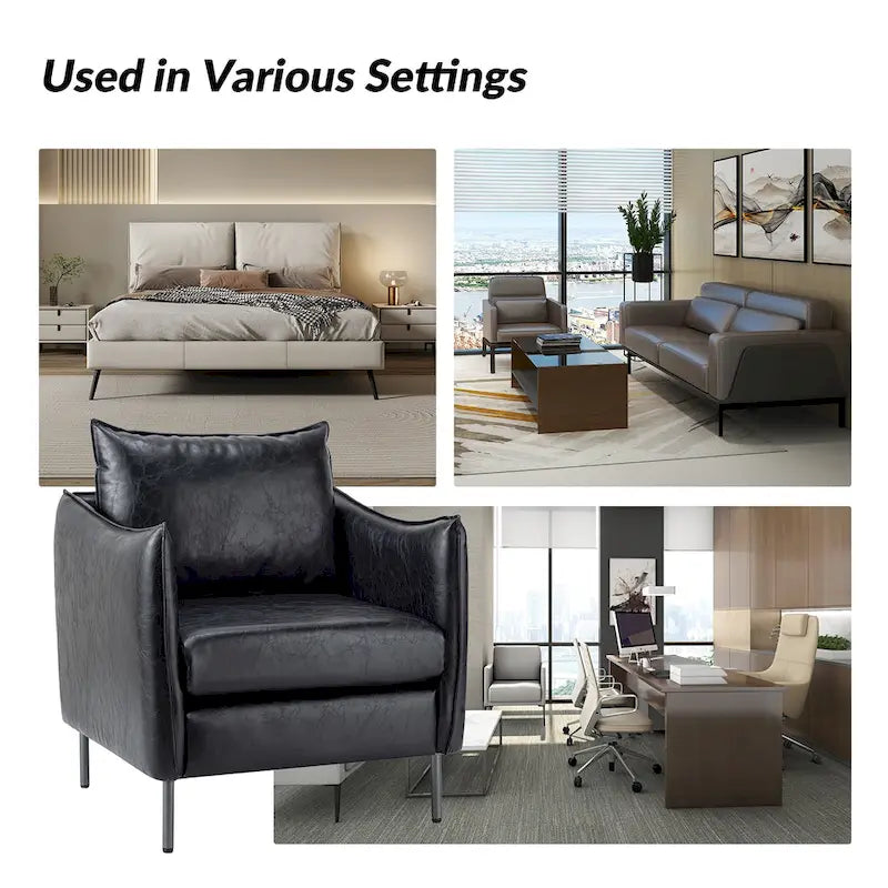Set of 2 Jaime Modern Vegan Leather Accent Chairs with Metal Legs by HULALA HOME