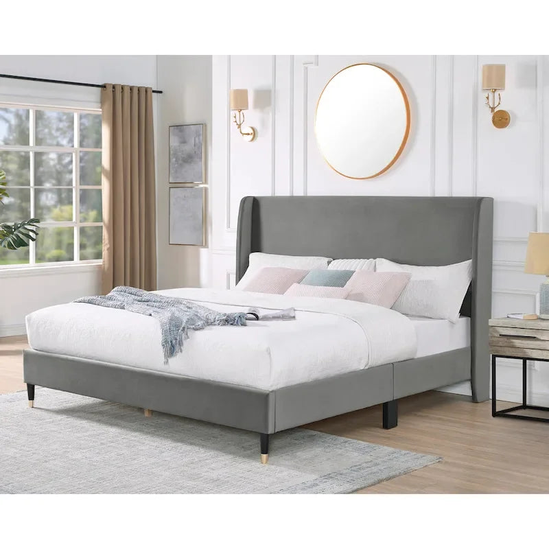 Roundhill Furniture Rozitta Upholstered Wingback Bed with Platform Design