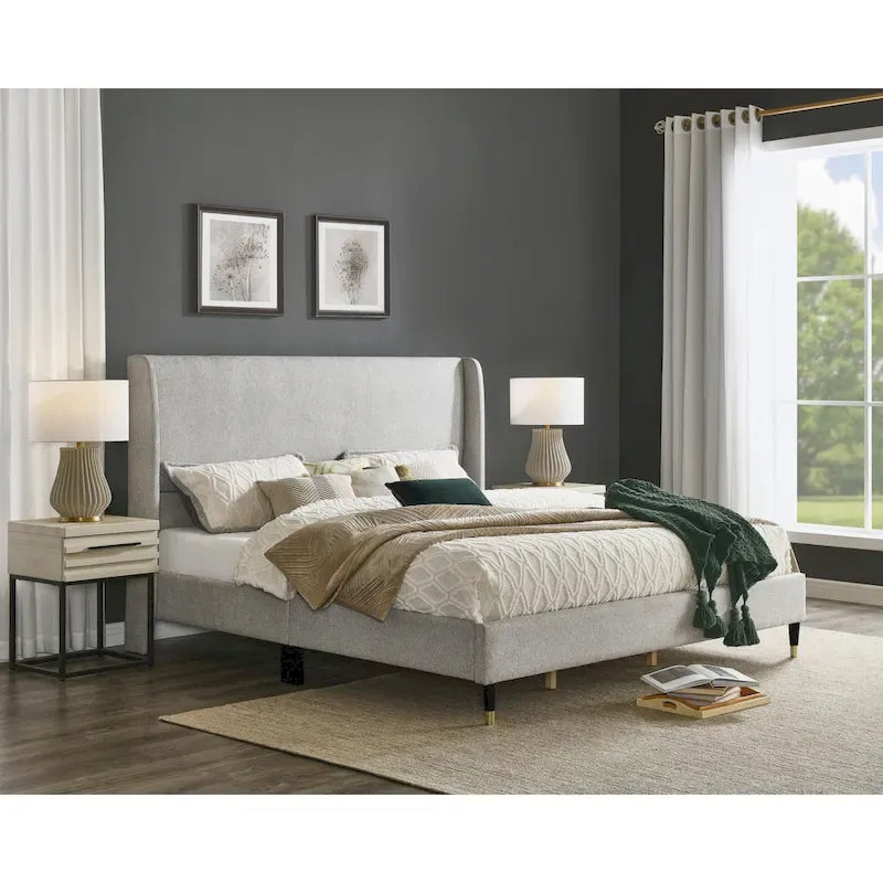 Roundhill Furniture Rozitta Upholstered Wingback Bed with Platform Design
