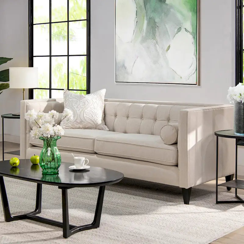 Jack 84 Mid-Century Modern Tuxedo Sofa with Decorative Bolster Pillows