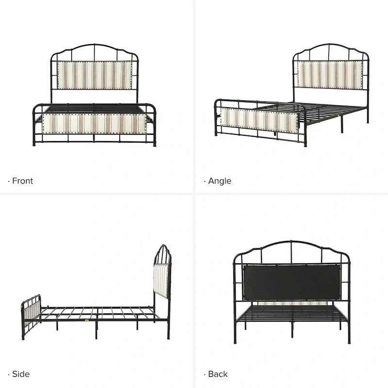 HULALA HOME Eufemia Industrial 62-Inch High Headboard Metal Platform Bed Frame