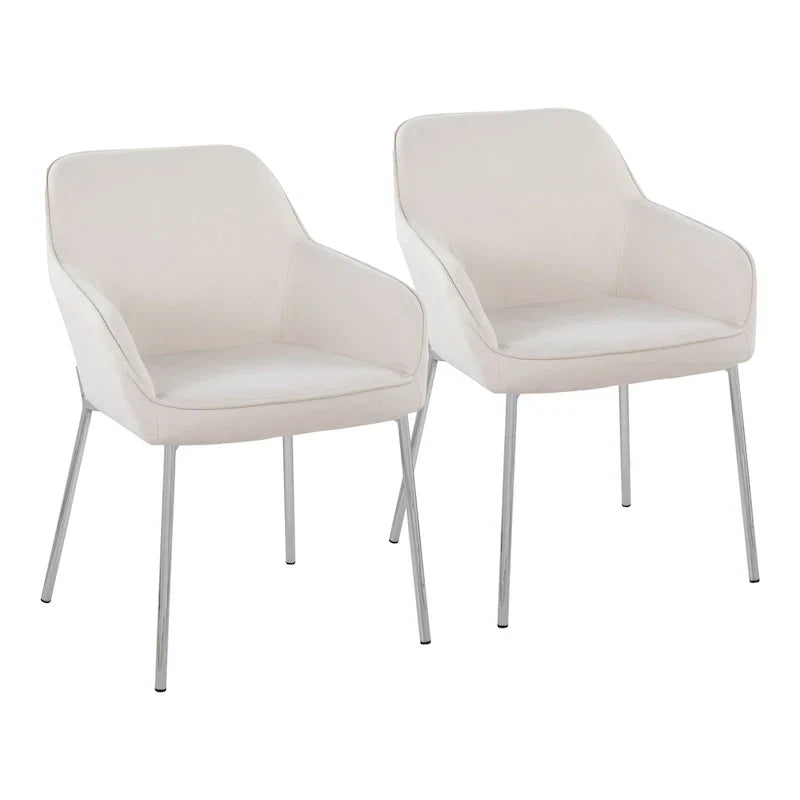 Set of 2 Silver Orchid Galotti Chrome Upholstered Dining Chairs