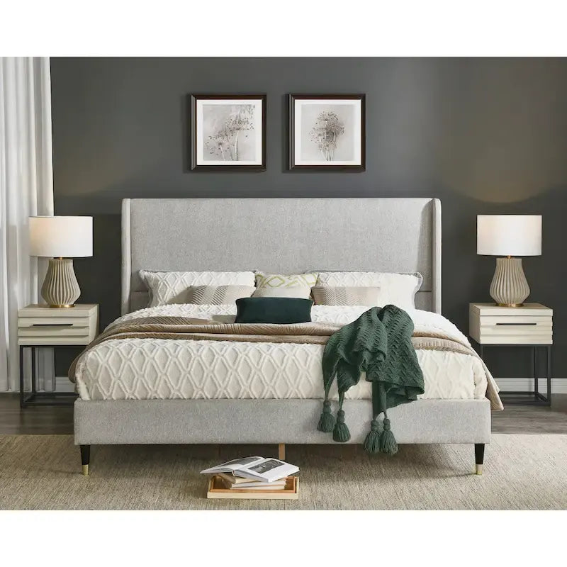 Roundhill Furniture Rozitta Upholstered Wingback Bed with Platform Design