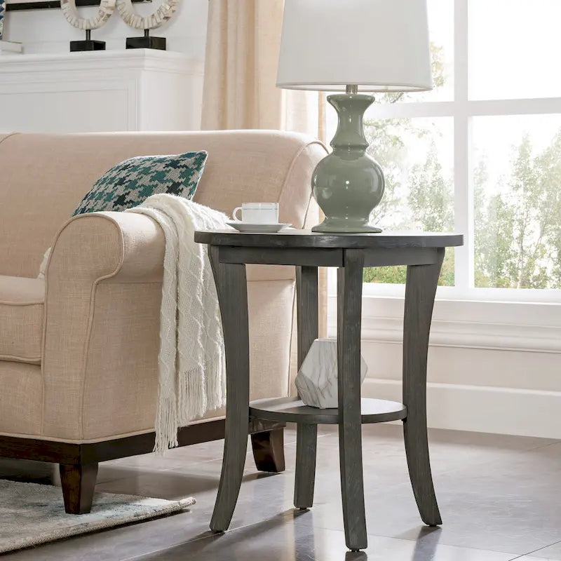 Leick Home Round Side Table Featuring a Convenient Shelf