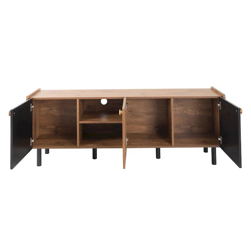 Mid-Century Modern TV Stand with 3 Cabinets - Media Console for TVs up to 70 inches, Stylish Entertainment Center with Storage for Living Room