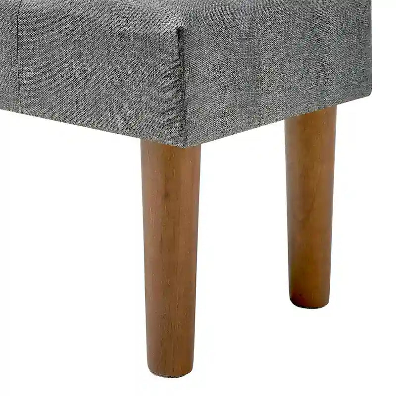 Set of 2 Small Linen Foot Stools with Legs - Rectangle Upholstered Ottoman Footrests