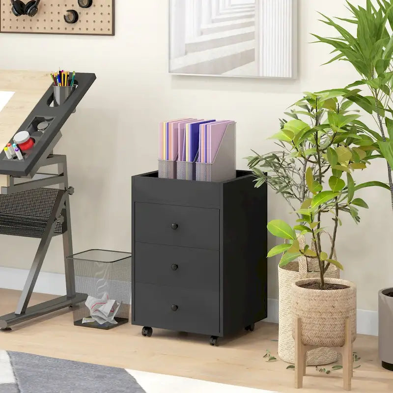 HOMCOM Mobile 3-Drawer Office Storage Cabinet with Removable Tray - Under-Desk Printer Stand on Wheels