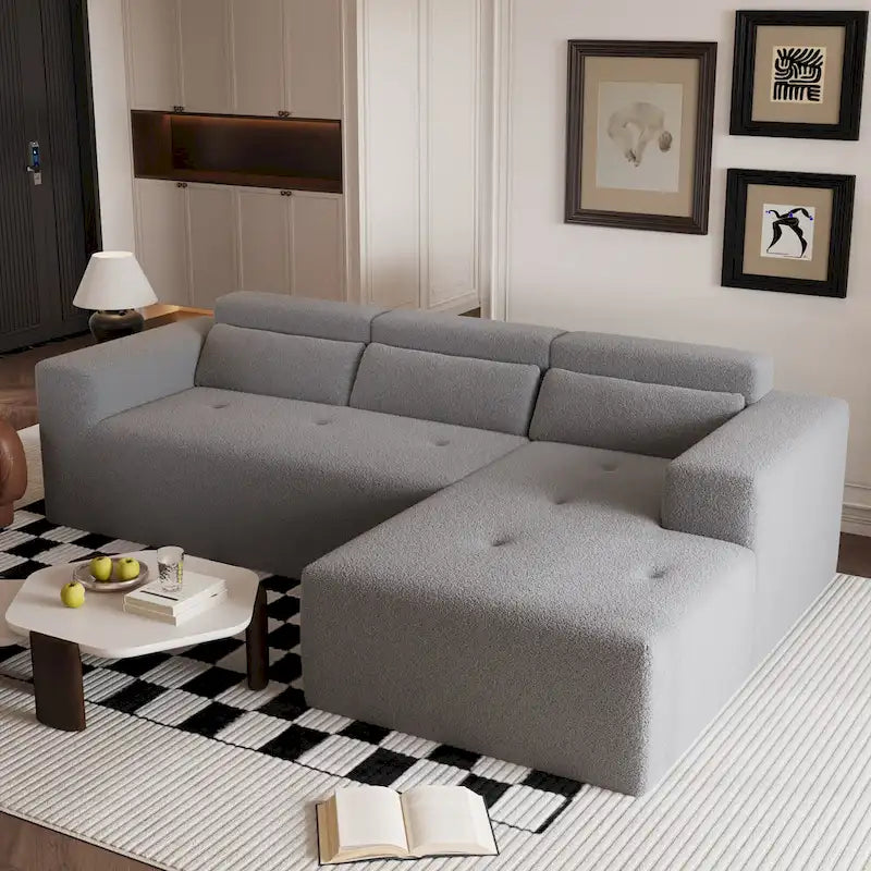 L Shaped Sectional Sofa with Upholstered Cushions and Modular Design