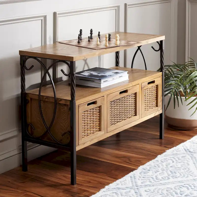 SAFAVIEH Tamuita Antique Pewter Console Table with Dark Walnut Finish - Dimensions: 36 x 13.8 x 24.8 inches