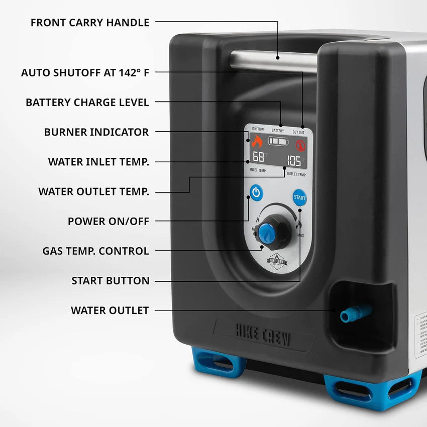 2025 Portable Propane Water Heater & Shower Pump w/Built-in Battery | Compact Outdoor Cleaning & Showering System w/LCD, Safety Shutoff & Carry Case, Instant Hot Water for Camping & Hiking