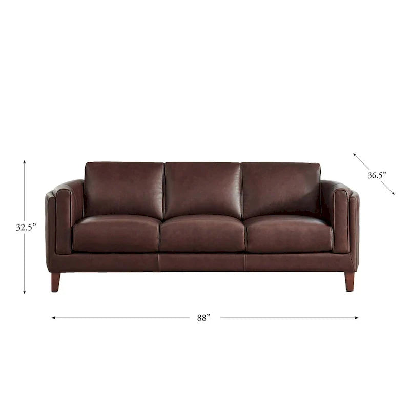 Hydeline Maui Premium Top Grain Leather Sofa with Feather, Memory Foam, and Spring Support