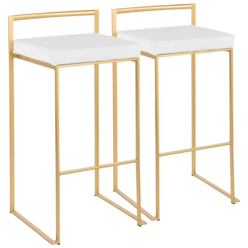 Set of 2 Stackable Gold Bar Stools with Silver Orchid Forest Finish