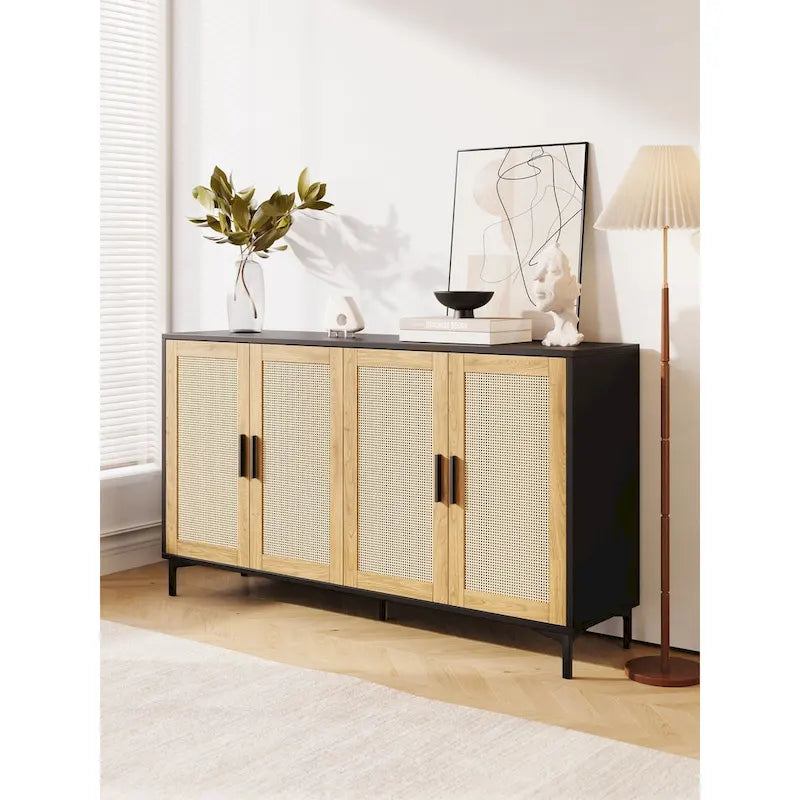 JASIWAY Rattan-Decorated Buffet Table and Kitchen Sideboard