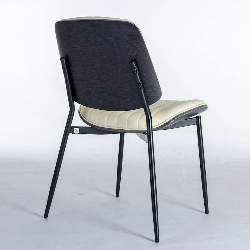 Set of 2 Retro Linen Dining Chairs with Bentwood Backs and Metal Legs