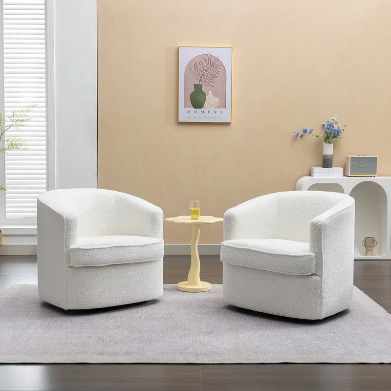 SEYNAR Contemporary Boucle Upholstered 360° Swivel Accent Chairs - Set of 2