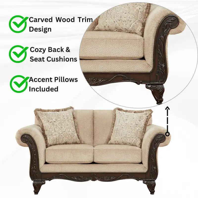 Roundhill Furniture Hernen Carved Wooden Frame Loveseat