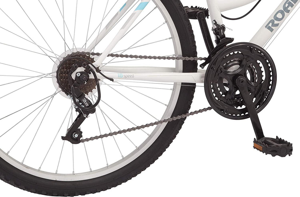 Roadmaster Granite Peak Women’s Bike 26′′ – White, Front Suspension, 18-Speed