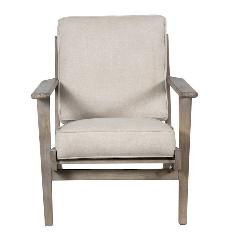 Handcrafted Amber Accent Chair with Slatted Mango Wood, Buffalo Leather Cushions, and Angled Legs