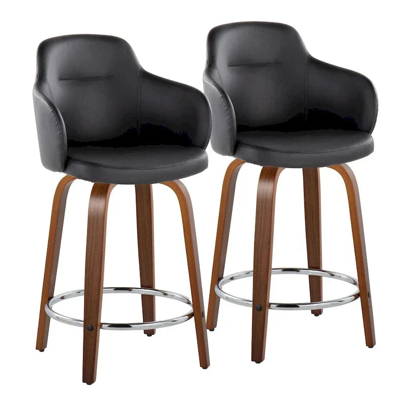 Set of 2 Carson Carrington Iglabo 24-Inch Fixed-Height Counter Stools with Bent Wood Legs and Round Footrest