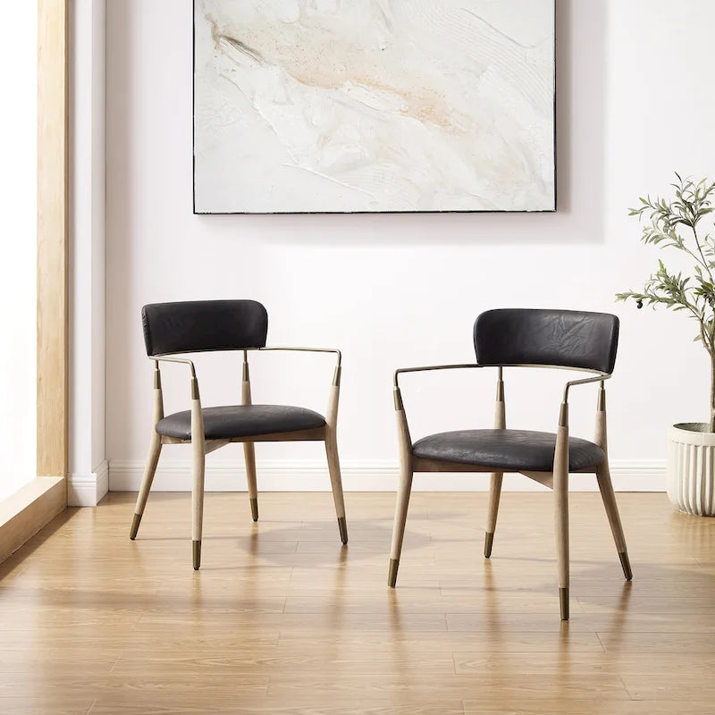 Set of 2 Mid-Century Solid Wood Accent Dining Chairs by Art Leon