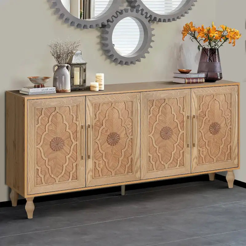 Large Floral Carved Storage Cabinet - Sideboard Buffet
