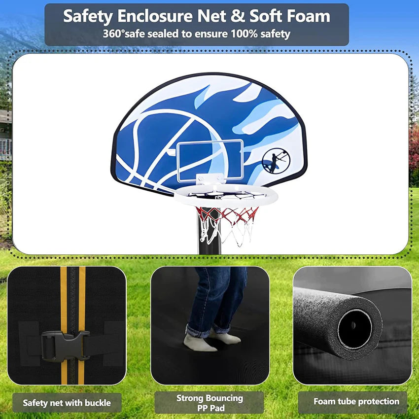 Upgraded 16Ft Trampoline with Basketball Hoop & Net
