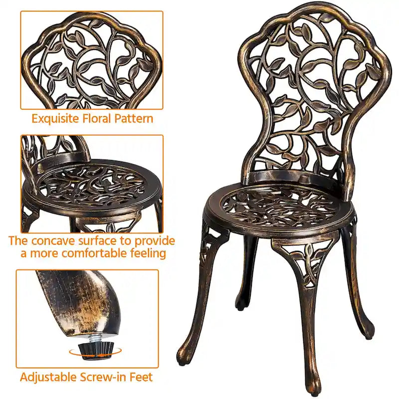 Yaheetech 3-Piece Aluminum Patio Bistro Table Set Antique Chair Sets